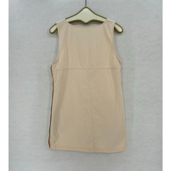 90s Vintage Sleeveless Mini Dress MEDIUM Peach Beige Denim‎ Casual A-Line Retro - Picture 3 of 9